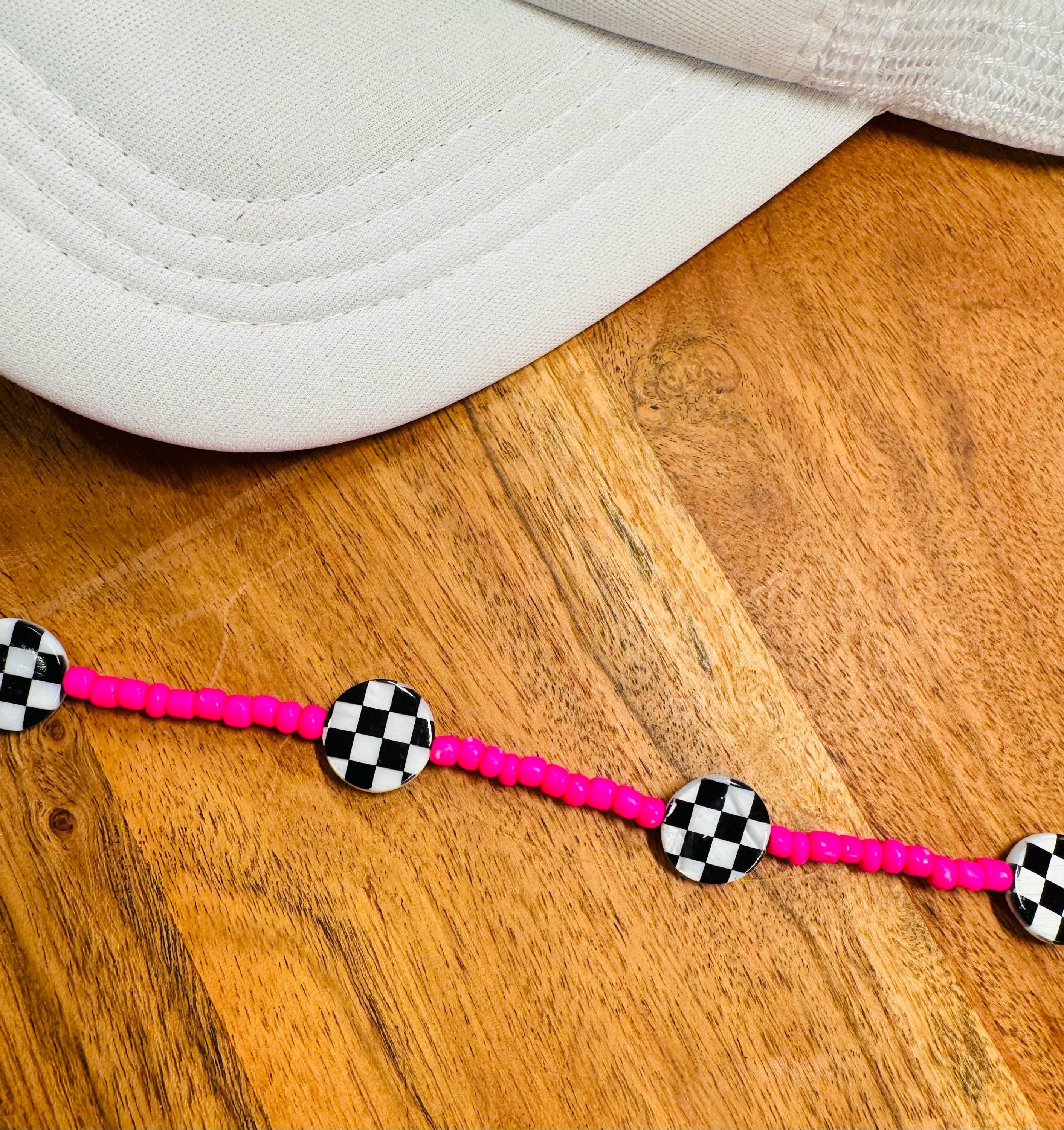 Pink Seed Bead with Black & White Checkered Beads Trucker Hat Chain Western Trucker Hat Chain Decorate Your Own Trucker Hat Baseball Hat