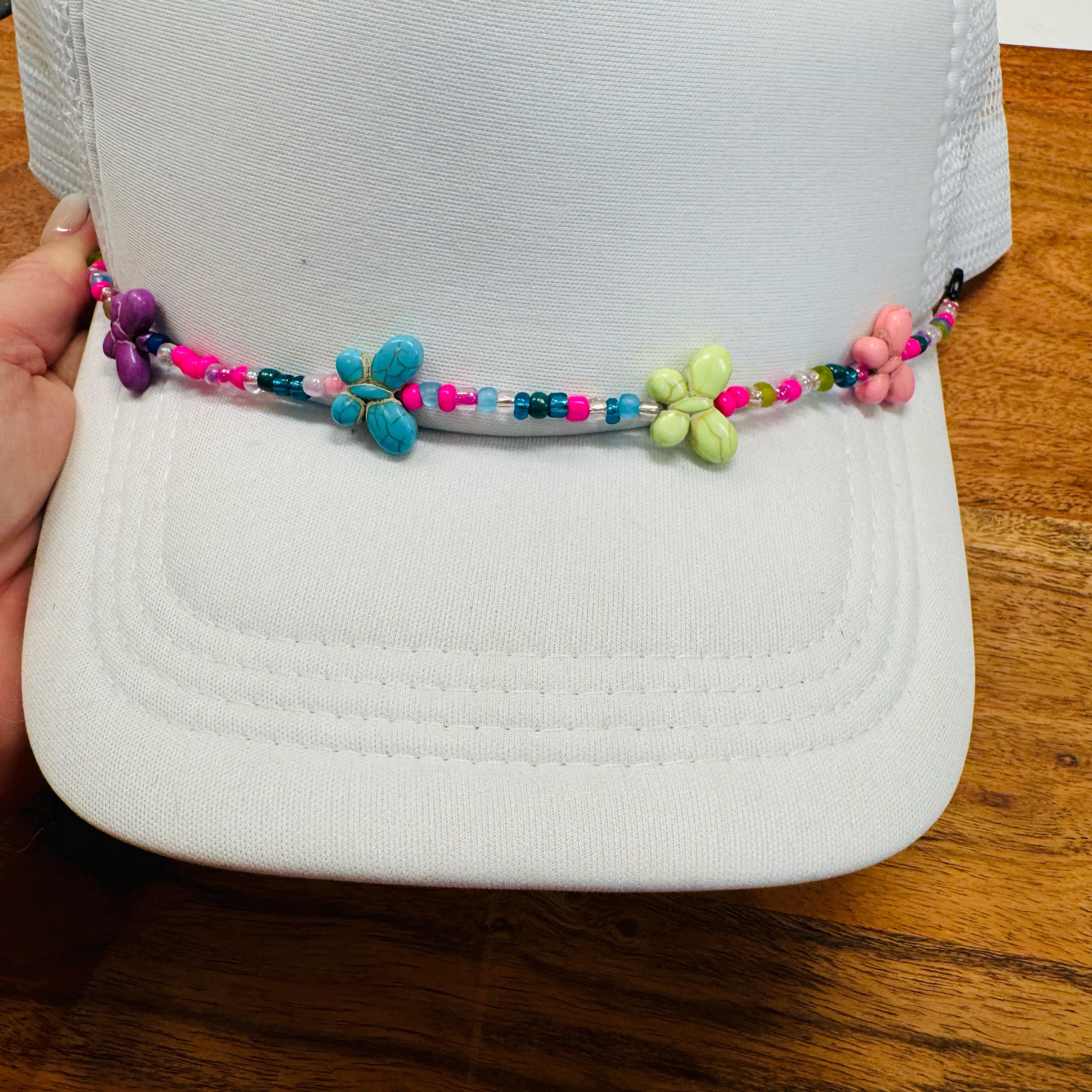 Butterfly & Seed Bead Trucker Hat Chain Rainbow, Bright Colors Western Trucker Hat Chain Decorate Your Own Trucker Hat Baseball Hat