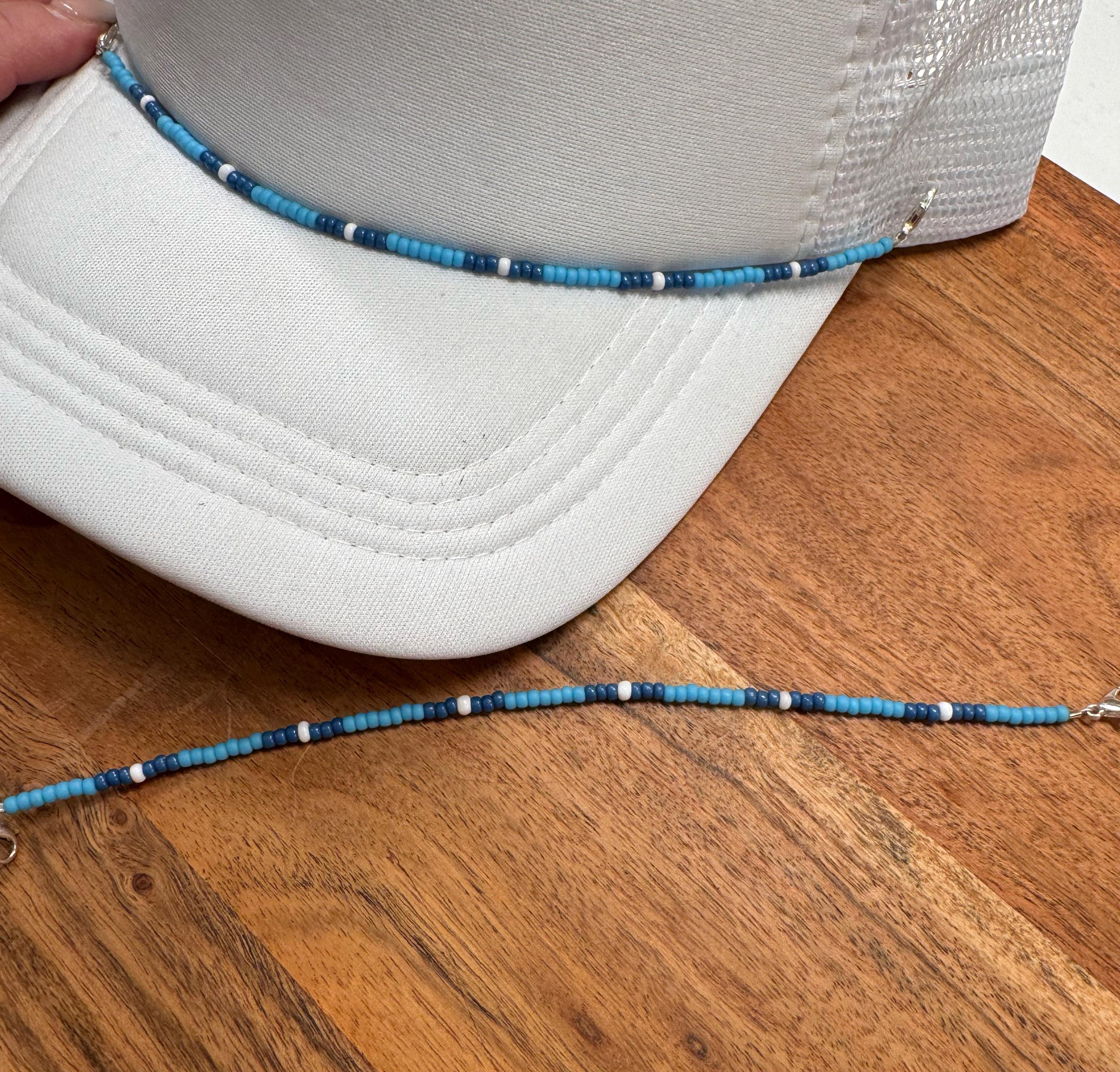 Turquoise Navy and White Seed Bead Trucker Hat Chain Western Trucker Hat Chain Decorate Your Own Trucker Hat Baseball Hat Cap Chain