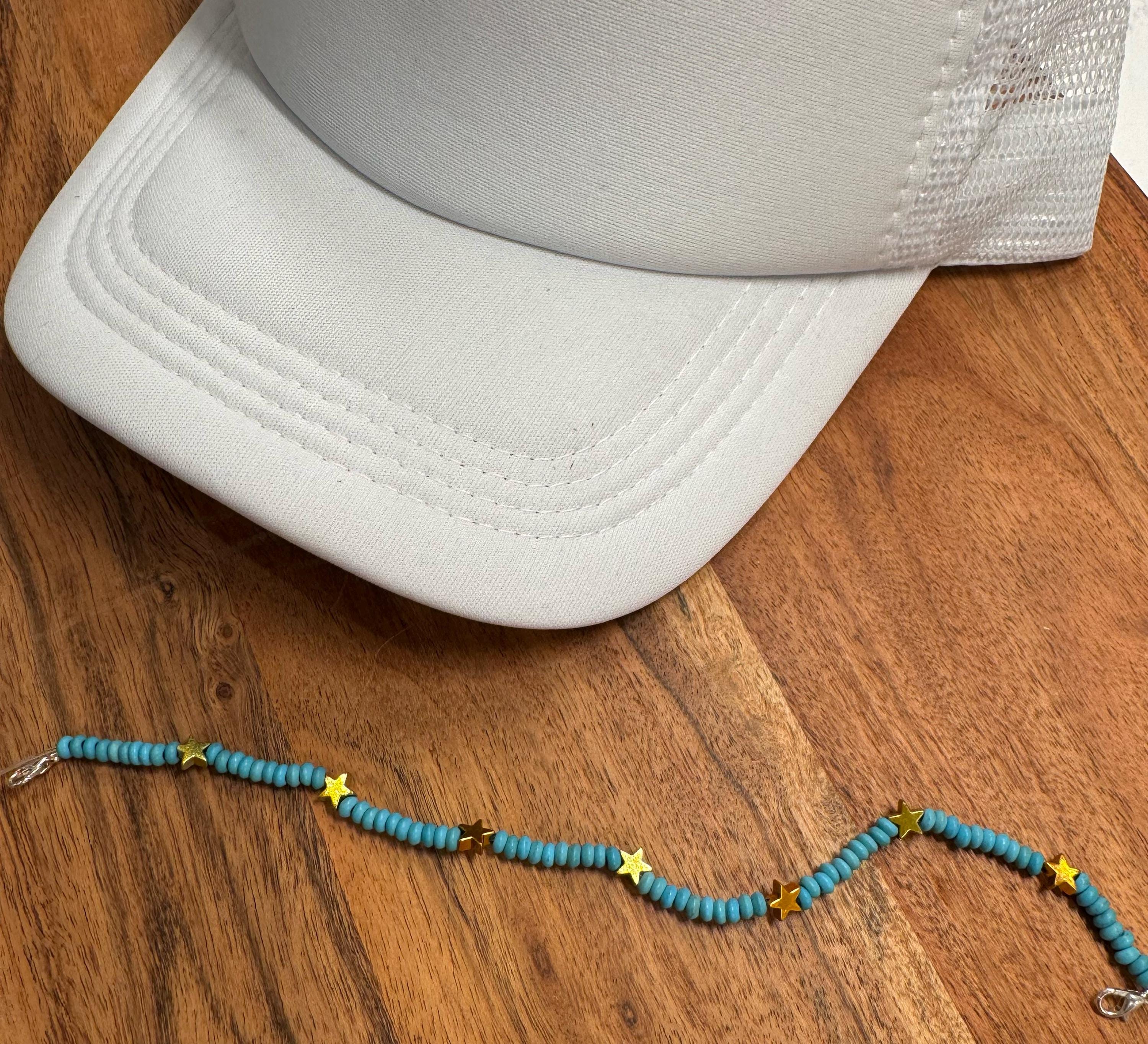 Turquoise with Gold Stars Seed Bead Trucker Hat Chain Western Trucker Hat Chain Decorate Your Own Trucker Hat