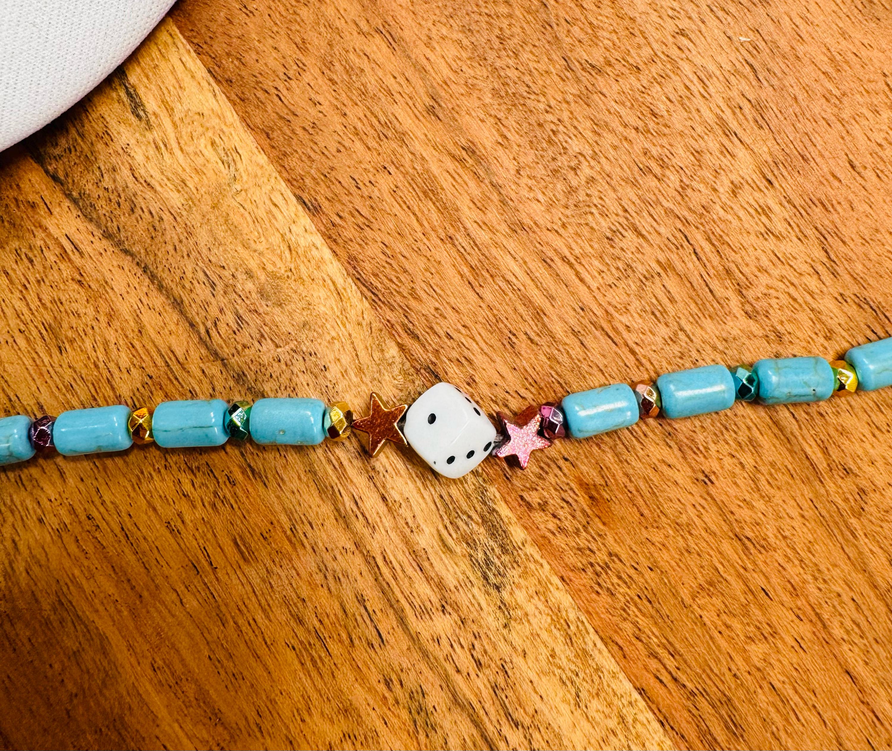 Turquoise with Dice & Rainbow Stars Seed Bead Trucker Hat Chain Western Trucker Hat Chain Decorate Your Own Trucker Hat