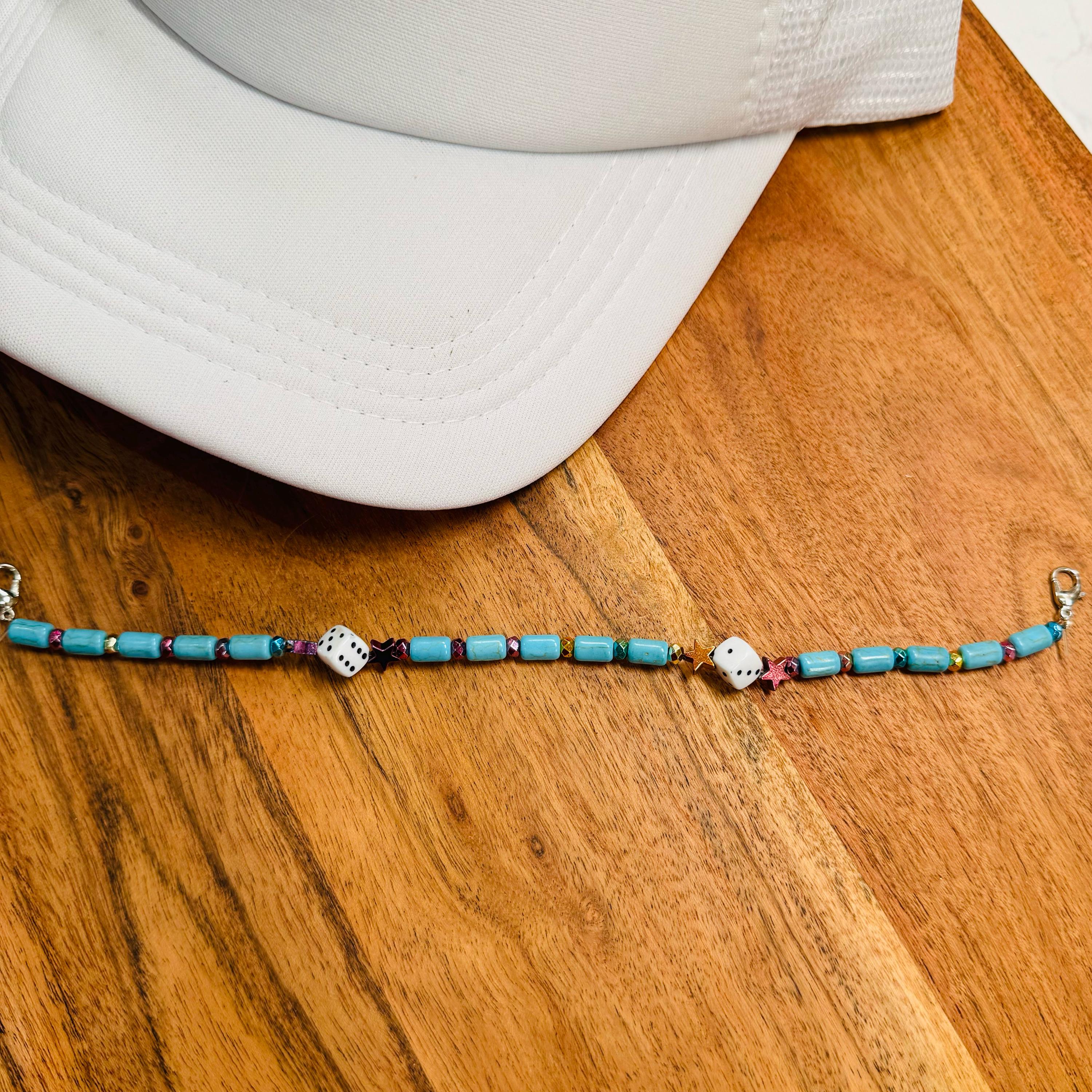 Turquoise with Dice & Rainbow Stars Seed Bead Trucker Hat Chain Western Trucker Hat Chain Decorate Your Own Trucker Hat