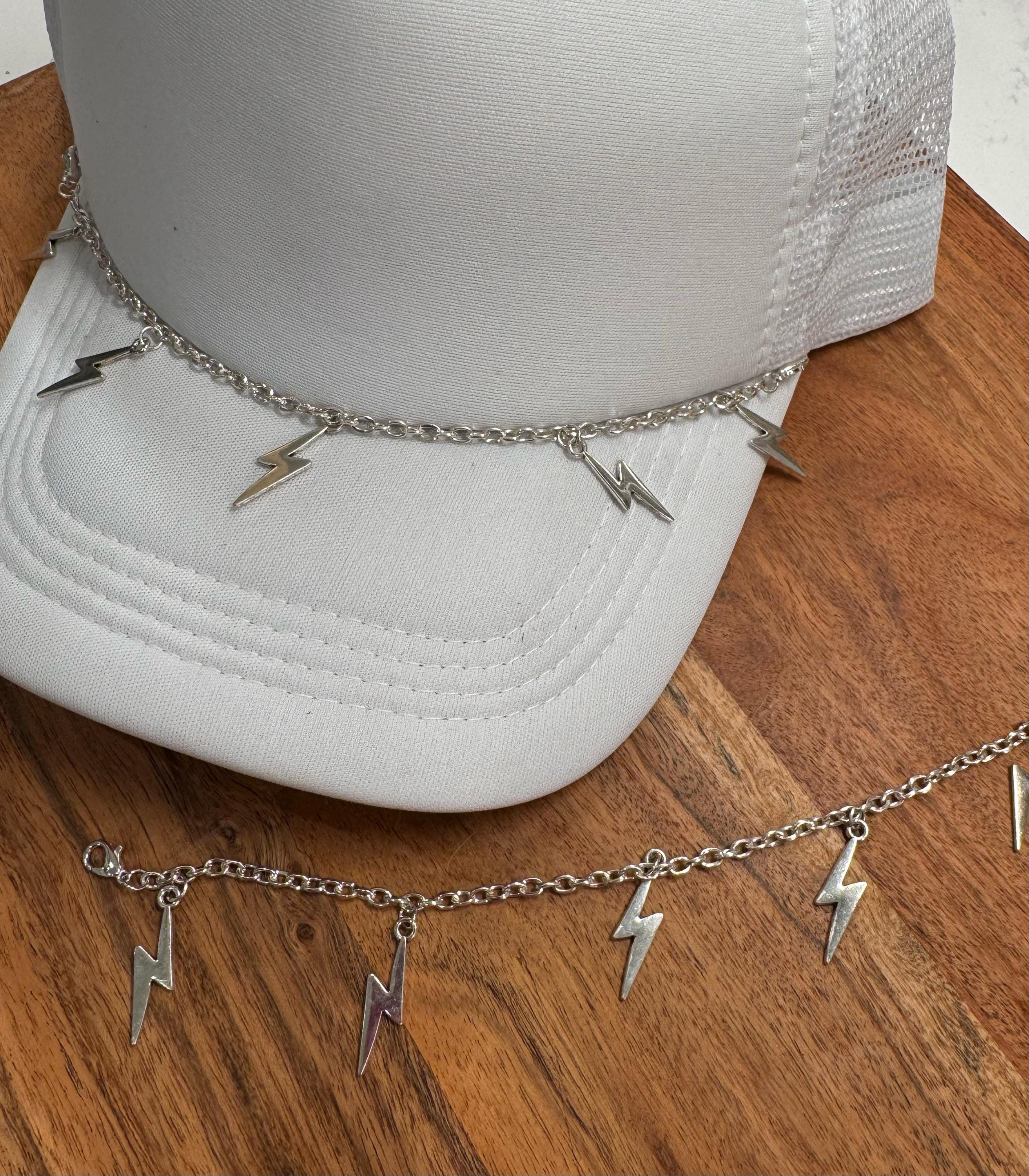 Silver Lightning Bolt Chain Trucker Hat Chain Western Trucker Hat Chain Decorate Your Own Trucker Hat Baseball Hat