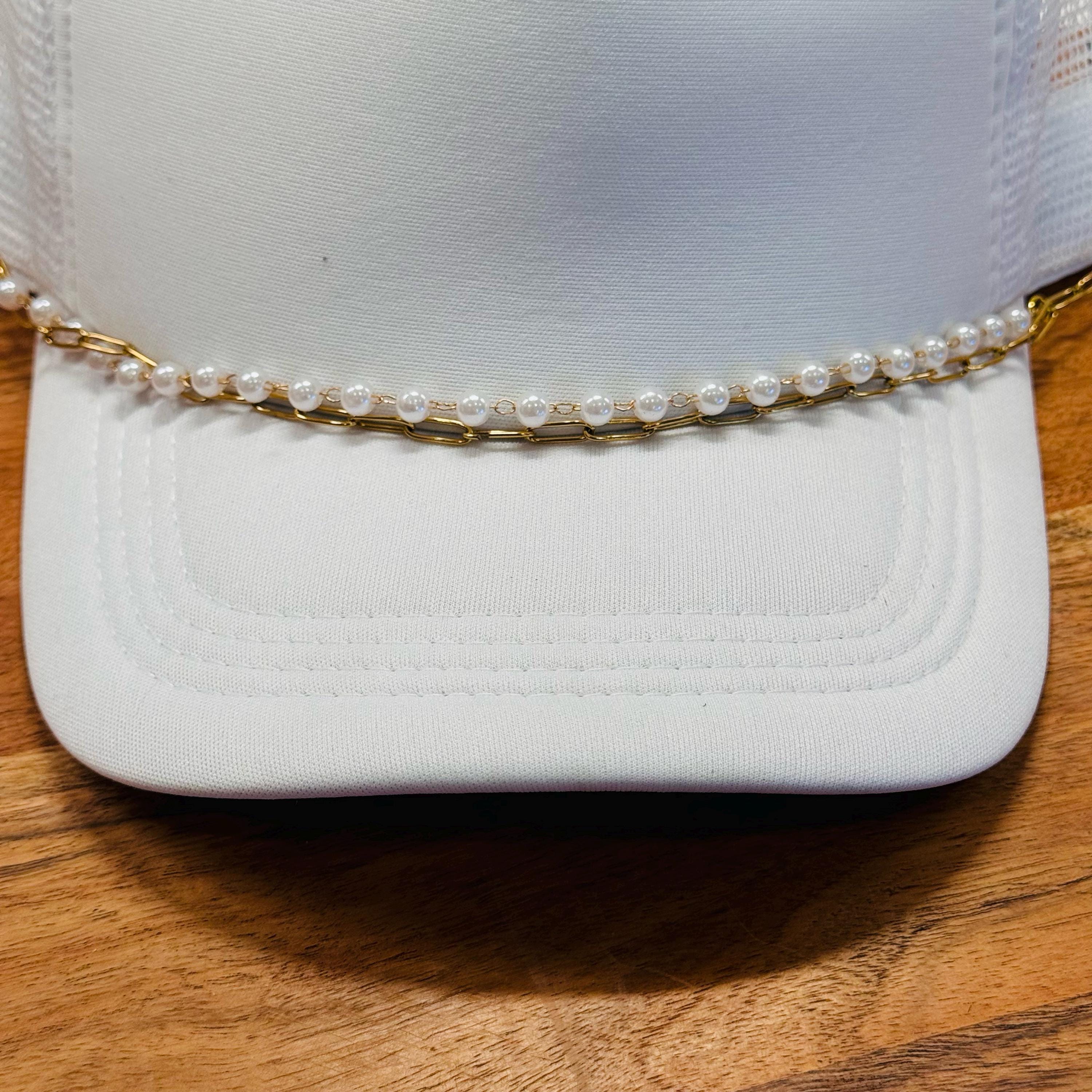 Gold Paperclip chain with Pearl Strand Chain Trucker Hat Chain Western Trucker Hat Chain Decorate Your Own Trucker Hat