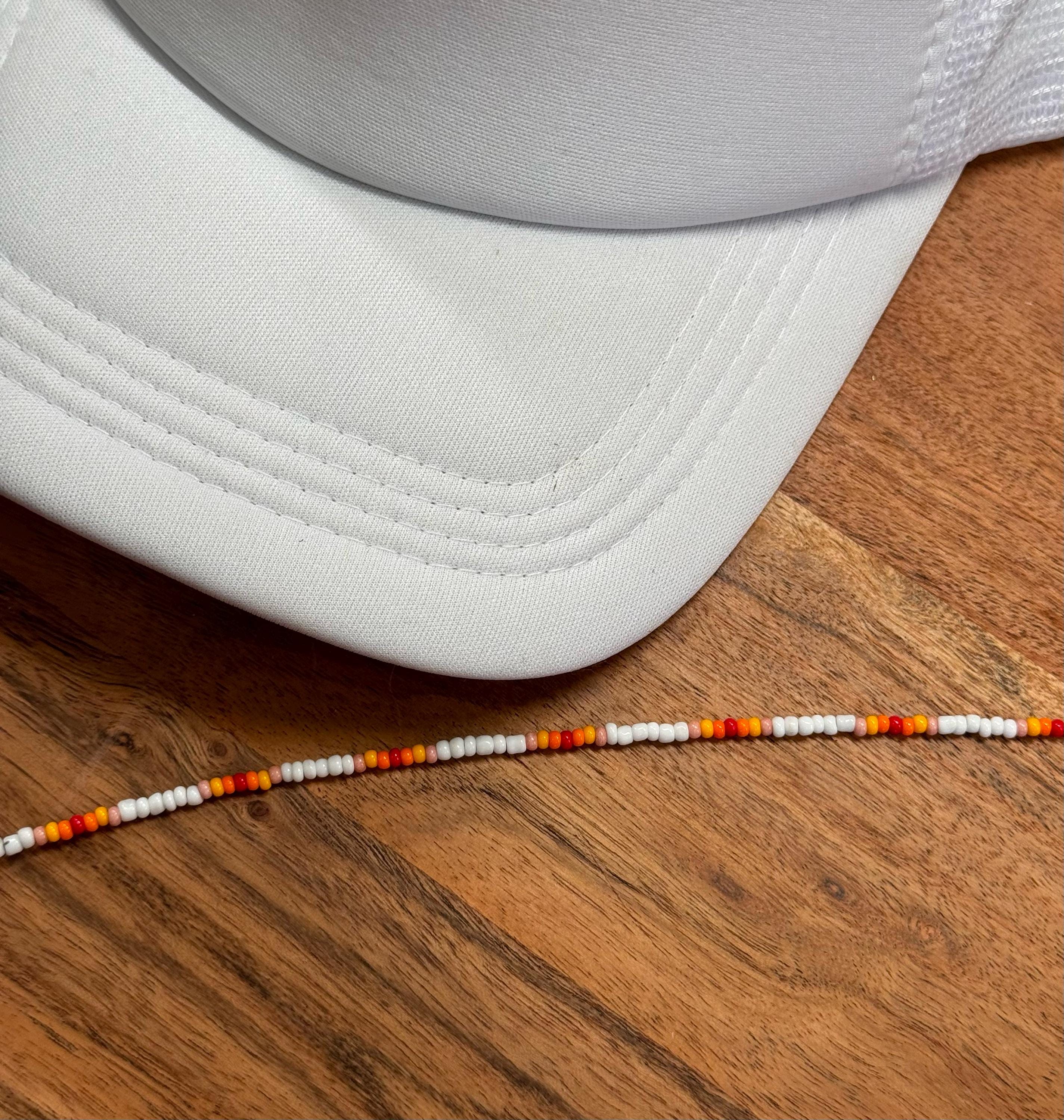 White & Orange Serape Style Seed Bead Trucker Hat Chain Western Trucker Hat Chain Decorate Your Own Trucker Hat Baseball Hat