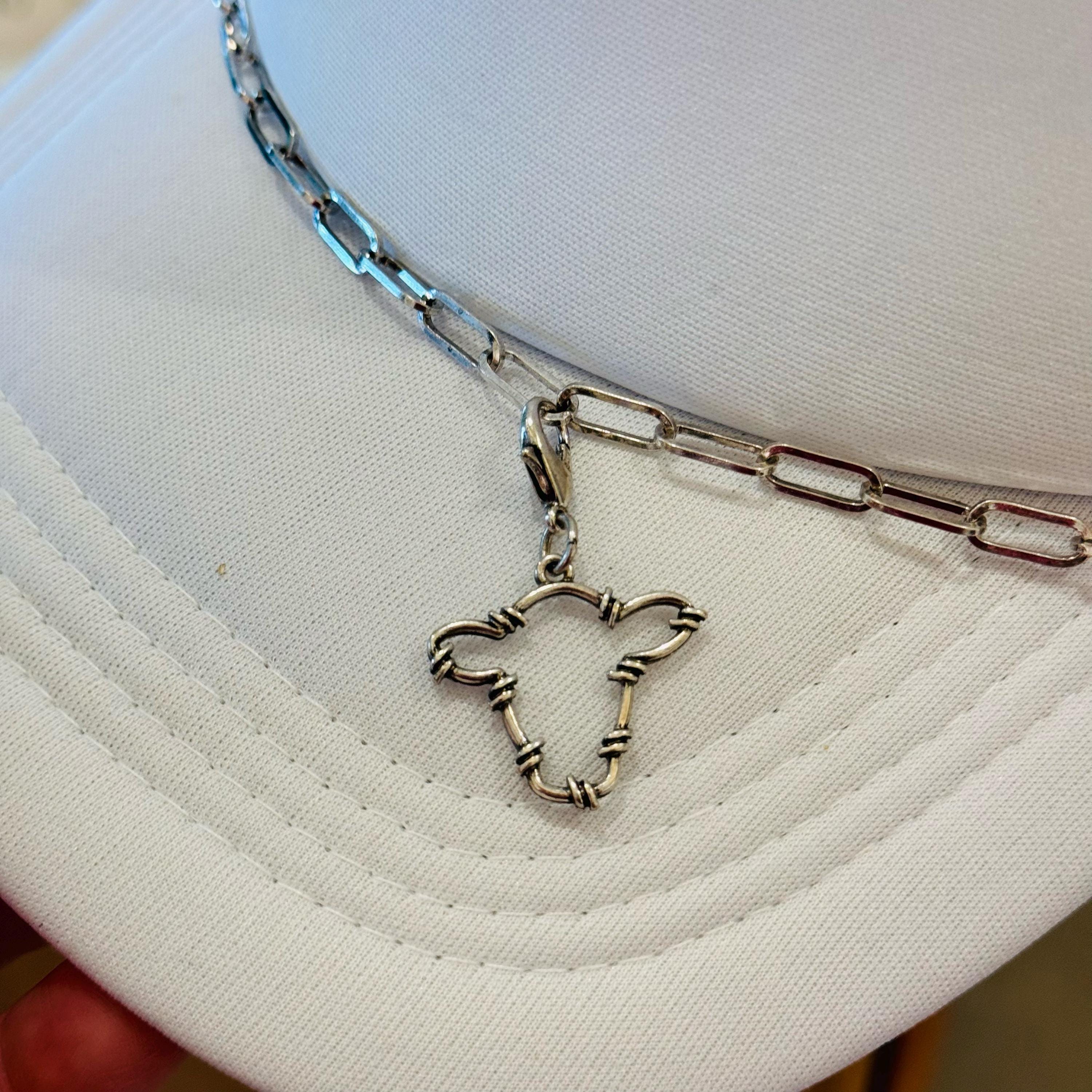 Silver Barbed Wire Calf Head Hat Chain Charm Western Trucker Hat, Chain Decorate Your Own Trucker Hat