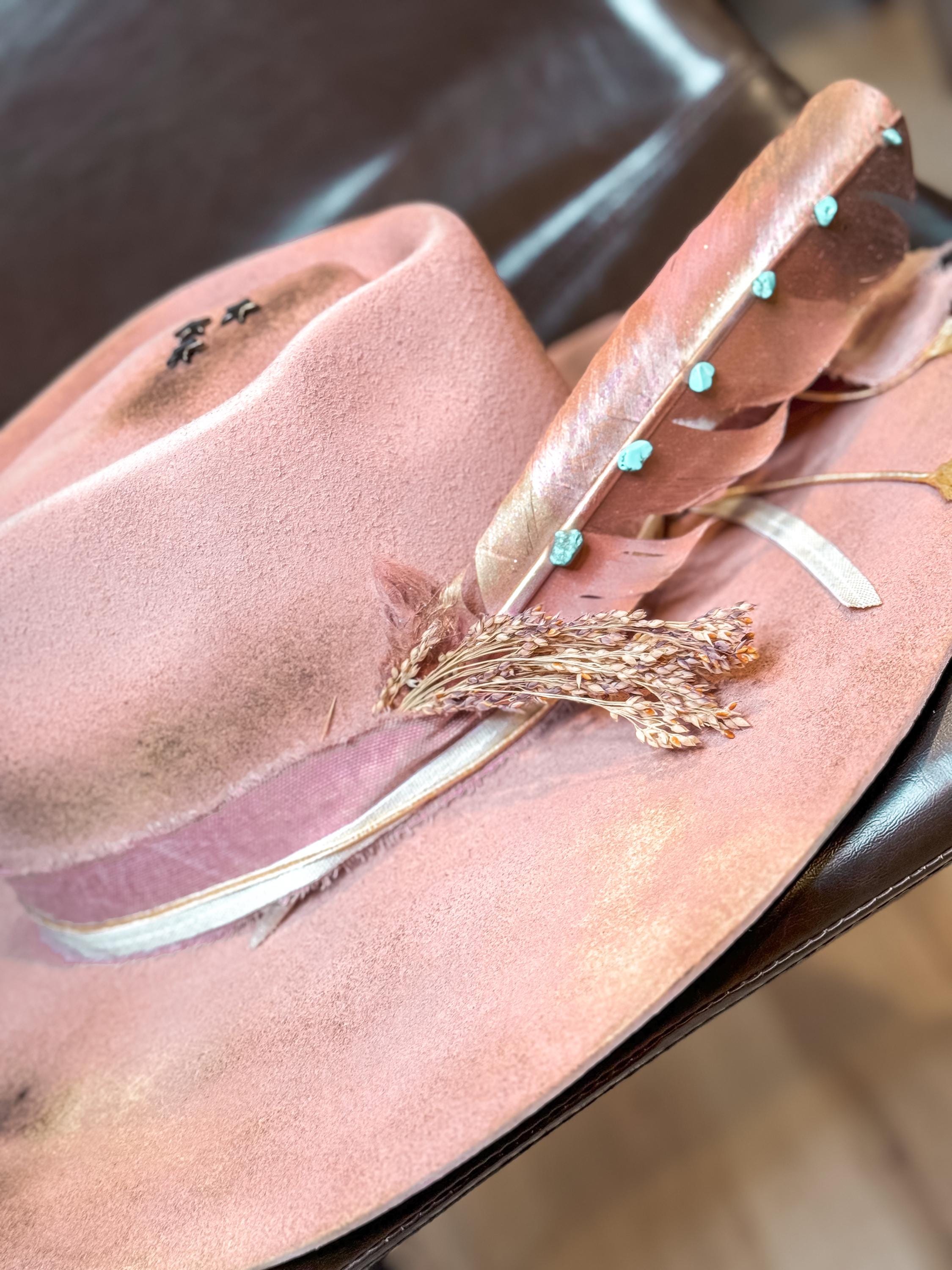 Fall for Me Fall Vibes Hand painted & Burned Charlie 1 Horse Coral Arrowhead Hat, Decorated Hat Cowgirl Hat Turquoise Stone Feather