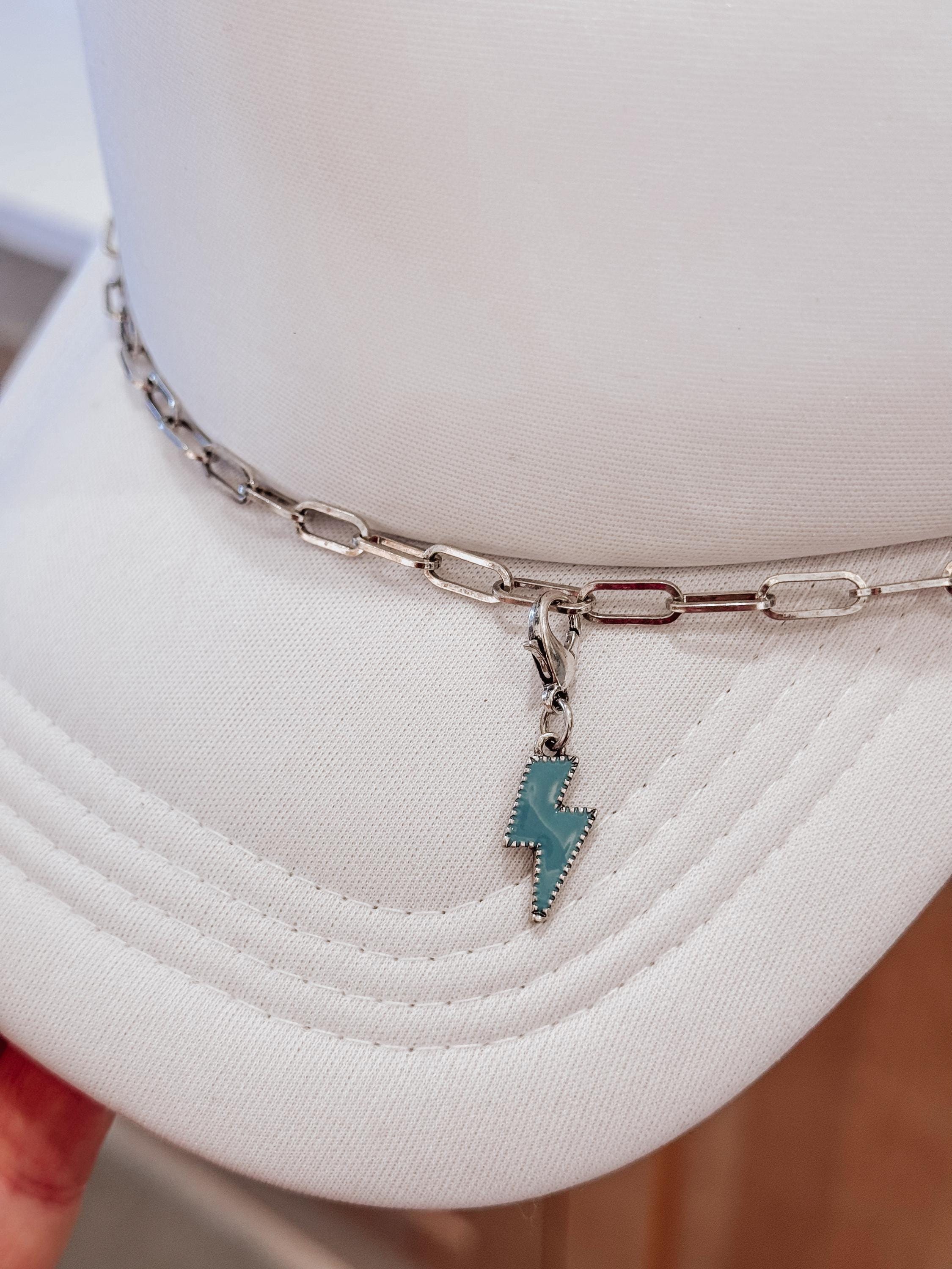 Turquoise Lightning Bolt Hat Chain Charm Western Trucker Hat, Chain Decorate Your Own Trucker Hat