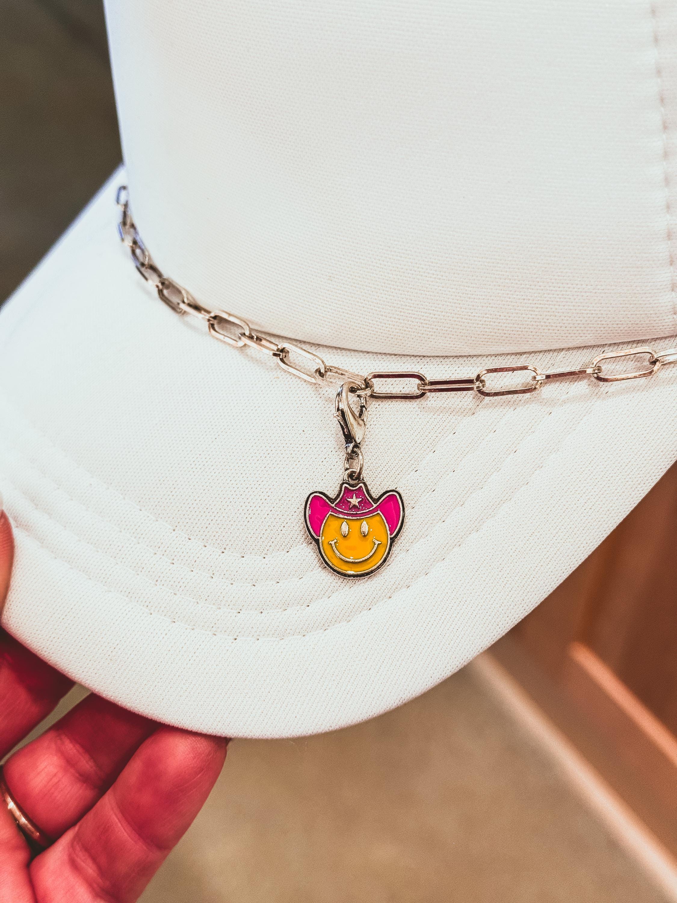 Smiley Cowboy Hat , Hat Chain Charm Western Trucker Hat, Chain Decorate Your Own Trucker Hat