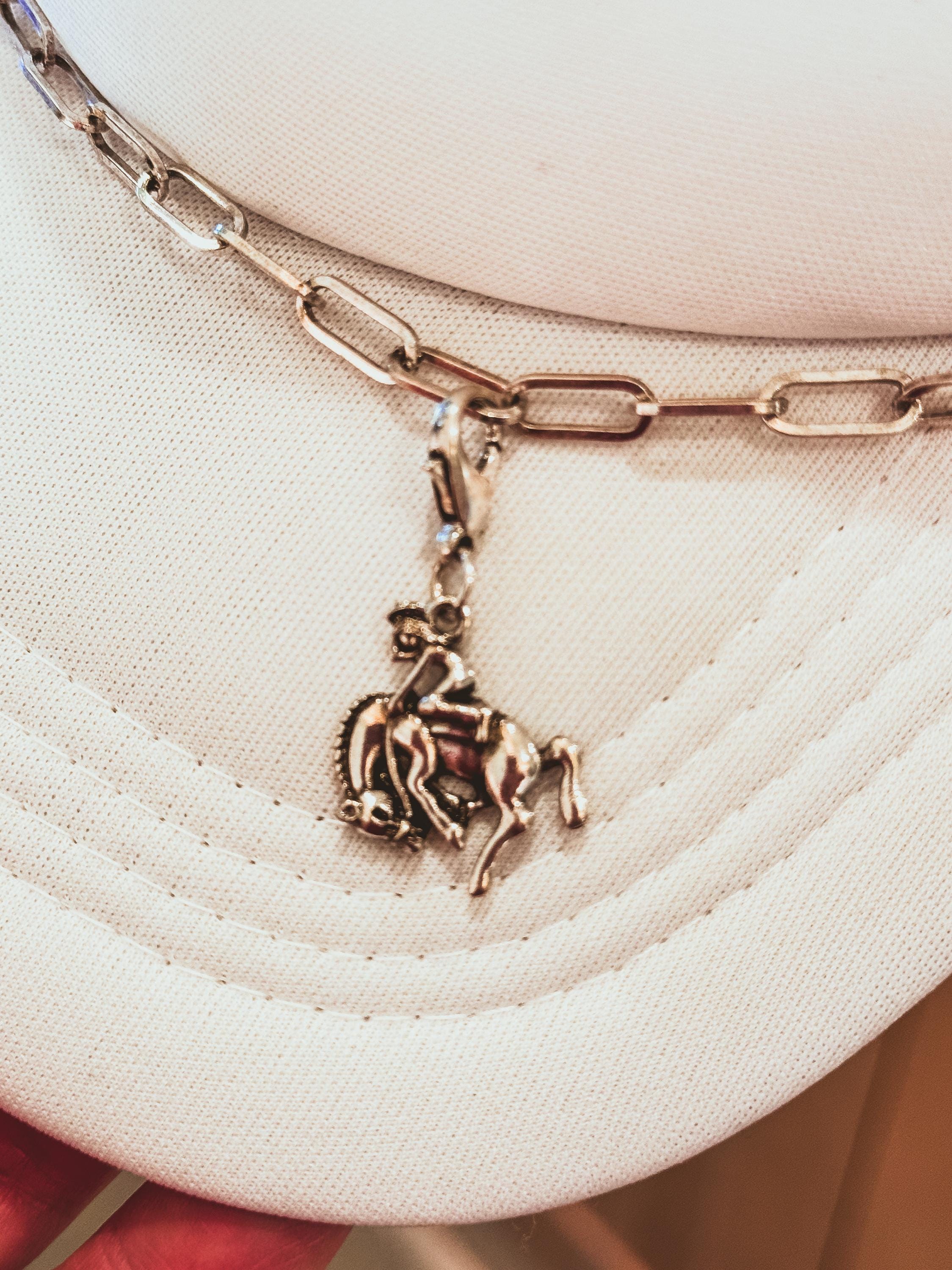 Silver Bronc Rider Hat Chain Charm Western Trucker Hat, Chain Decorate Your Own Trucker Hat