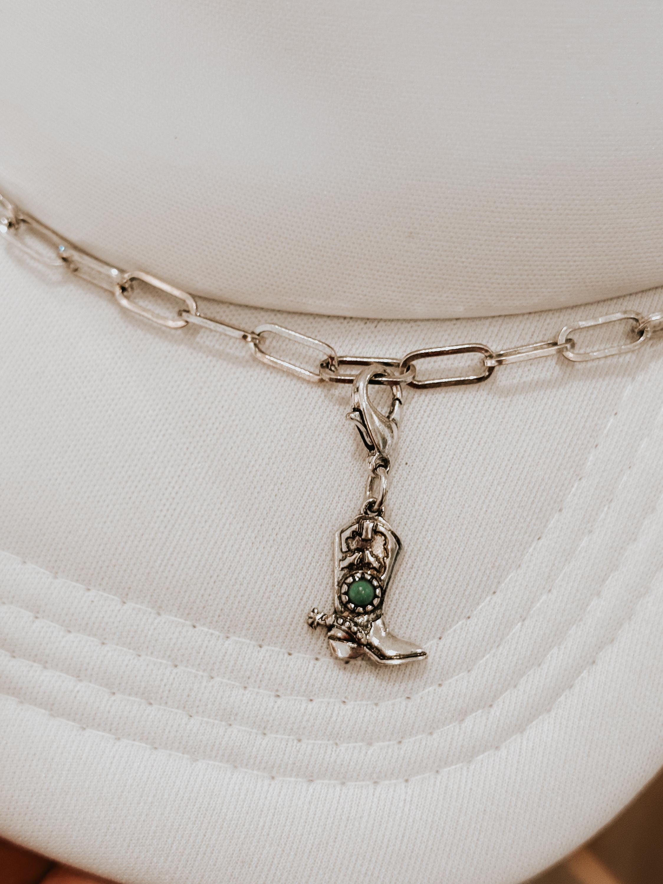 Silver & Turquoise Cowboy Boot with Spur, Hat Chain Charm Western Trucker Hat, Chain Decorate Your Own Trucker Hat