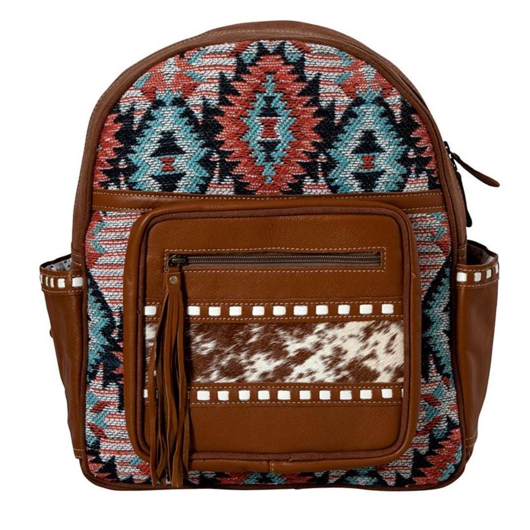 Free Spirit Aztec & Cowhide Concealed Carry Backpack, Custom Branded with your Name, Initials, Monogram, Farm Logo, or Cattle Brand