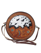 Customizable Cowhide tooled Leather Western Round Crossbody Purse Initials Monogram Farm or Cow Brand Canteen Purse Tooled Leather Bag