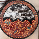 Customizable Cowhide tooled Leather Western Round Crossbody Purse Initials Monogram Farm or Cow Brand Canteen Purse Tooled Leather Bag