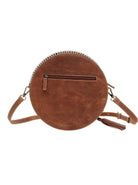 Custom Branded Cowhide tooled Leather Western Daisy with white whipstitch Round Crossbody Purse Initials Monogram Farm or Cow Brand