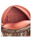 Custom Branded Cowhide & Pink Tooled Leather Western Round Canteen Style Crossbody Purse We add your farm brand, initials or logo!