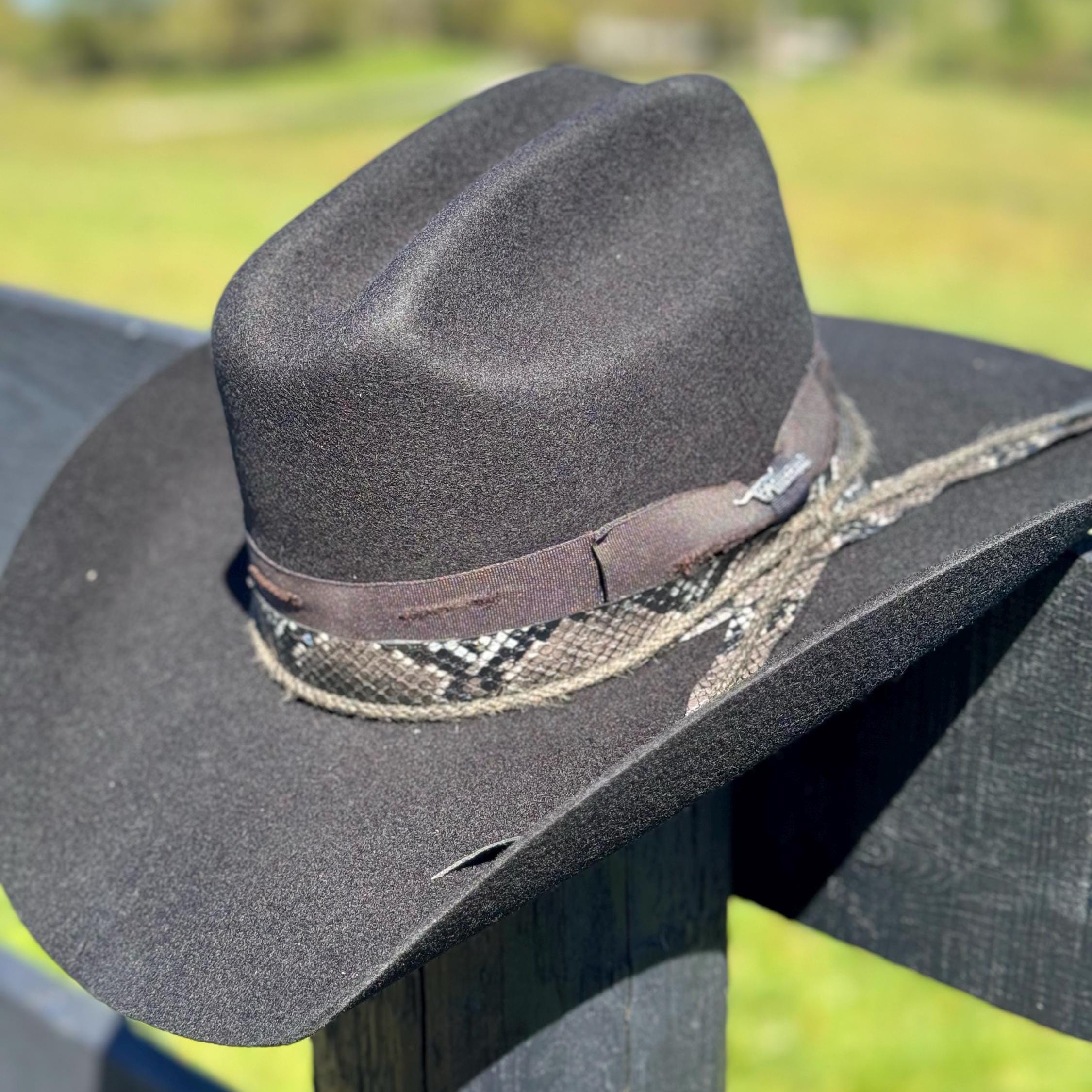 Western Cattleman style Premium Wool Hat in Black Snakeskin Hat Band Decorated Cowboy Hat Cowgirl Hat