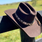 Western Cattleman style Premium Wool Hat in Chocolate Leather cording with Snakeskin Hat Band Decorated Cowboy Hat Cowgirl Hat