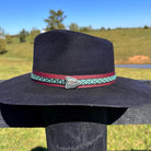 Western Fedora Style shaped Brim Felt Hat in Black with leather turquoise band, Arrowhead Concho Cowgirl Hat