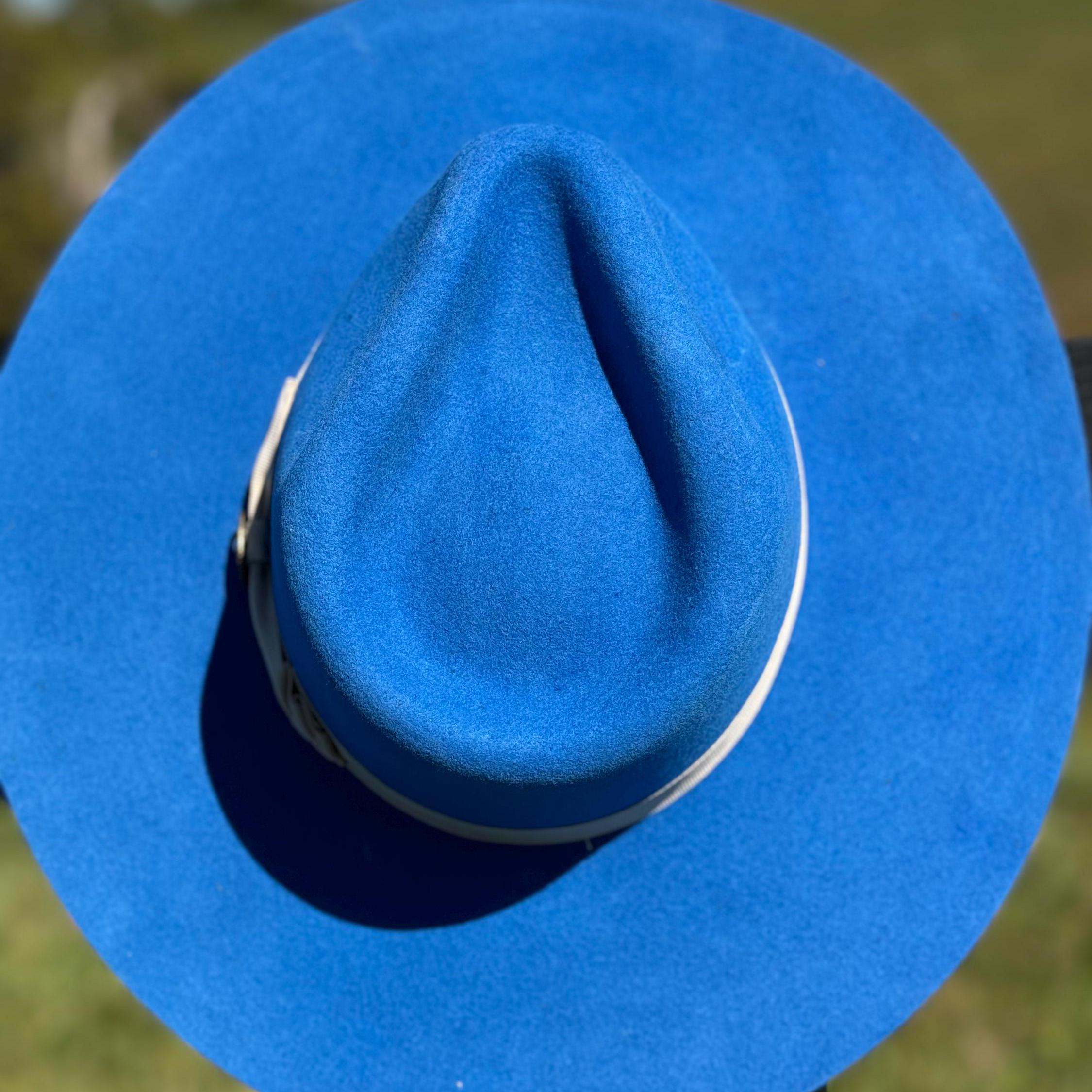 Western Fedora Style shaped Brim Felt Hat in Royal Blue Cowgirl Hat Hat Blank