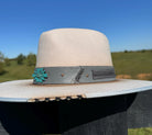 Western Fedora Style Premium Wool Hat in Silverbelly with leather & Turquoise Aztec Concho Cowgirl Hat