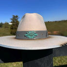 Western Fedora Style Premium Wool Hat in Silverbelly with leather & Turquoise Aztec Concho Cowgirl Hat