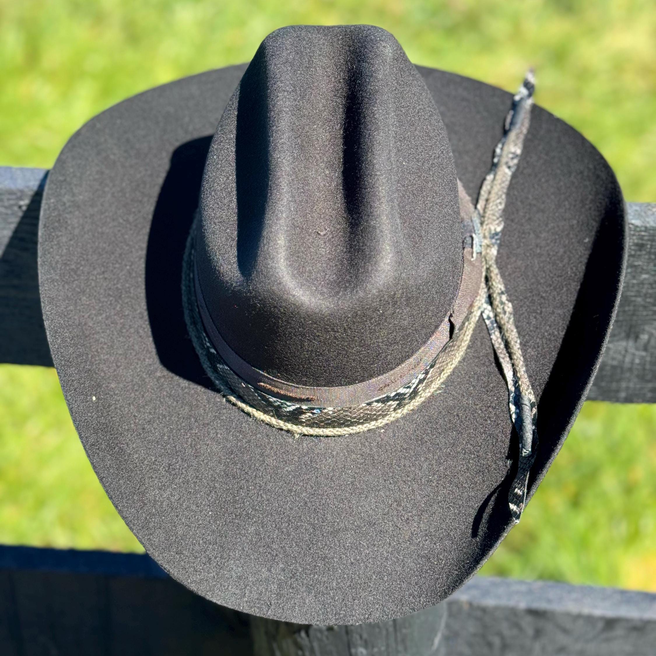 Western Cattleman style Premium Wool Hat in Black Snakeskin Hat Band Decorated Cowboy Hat Cowgirl Hat