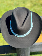 Western Fedora style Premium Wool Hat in Black with Turquoise & Silver Bead and Leather Hat Band Painted Leather Feather Cowgirl Hat