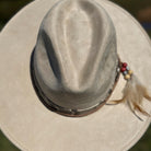 Western Fedora Flat Brim Faux Felt Hat in Buckskin with Snake skin & Leather Hat Band Beaded Feathers and Concho Cowgirl Hat