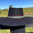 Western Fedora Style shaped Brim Felt Hat in Black with leather turquoise band, Arrowhead Concho Cowgirl Hat