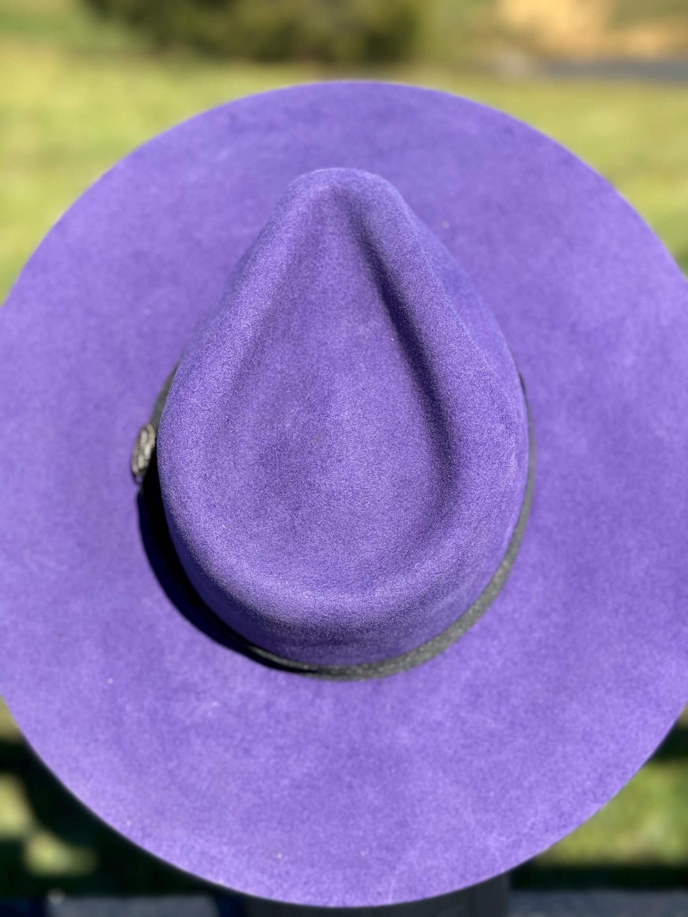 Western Fedora Style shaped Brim Felt Hat in Buckskin Purple Cowgirl Hat Hat Blank