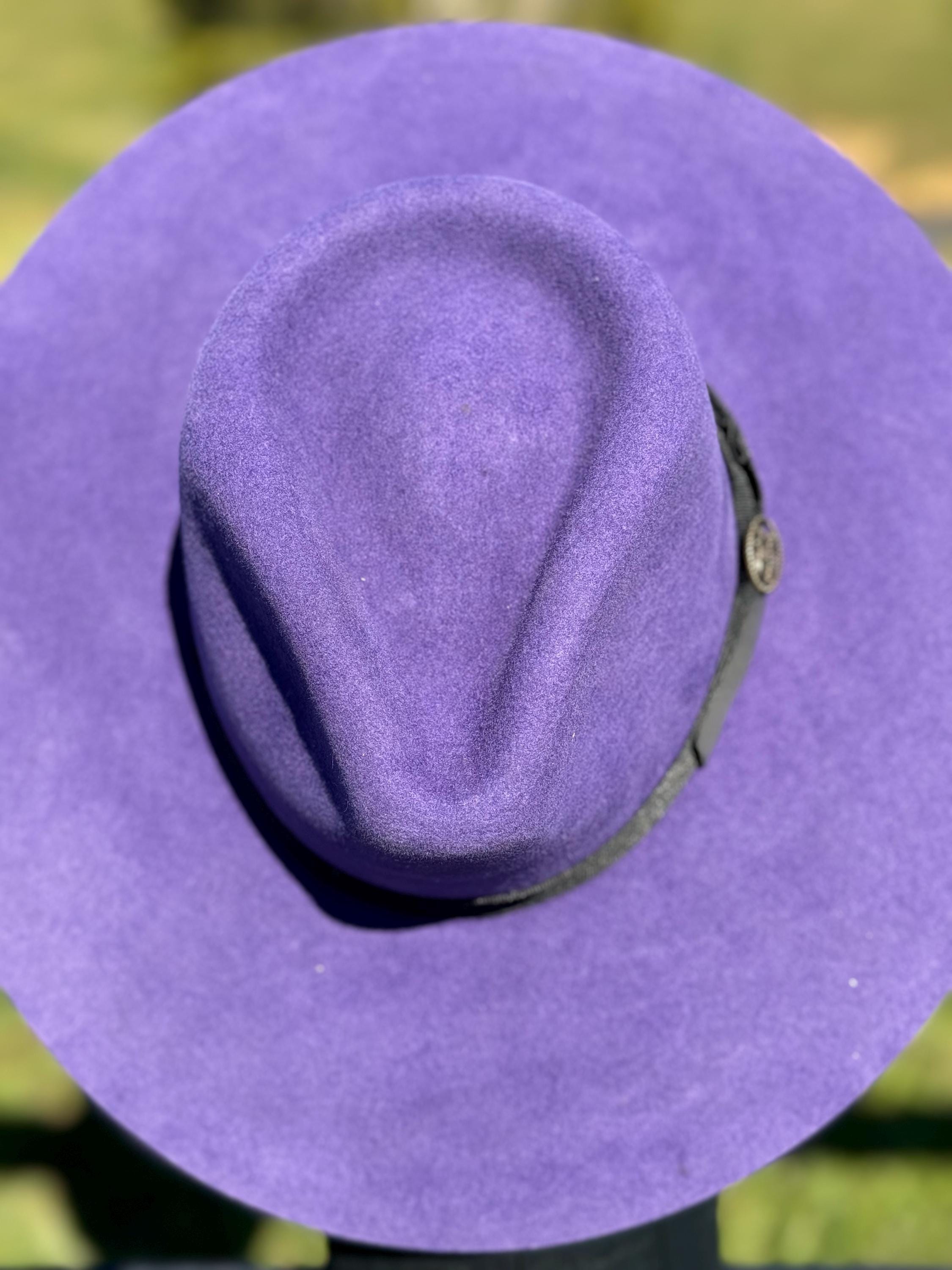 Western Fedora Style shaped Brim Felt Hat in Buckskin Purple Cowgirl Hat Hat Blank