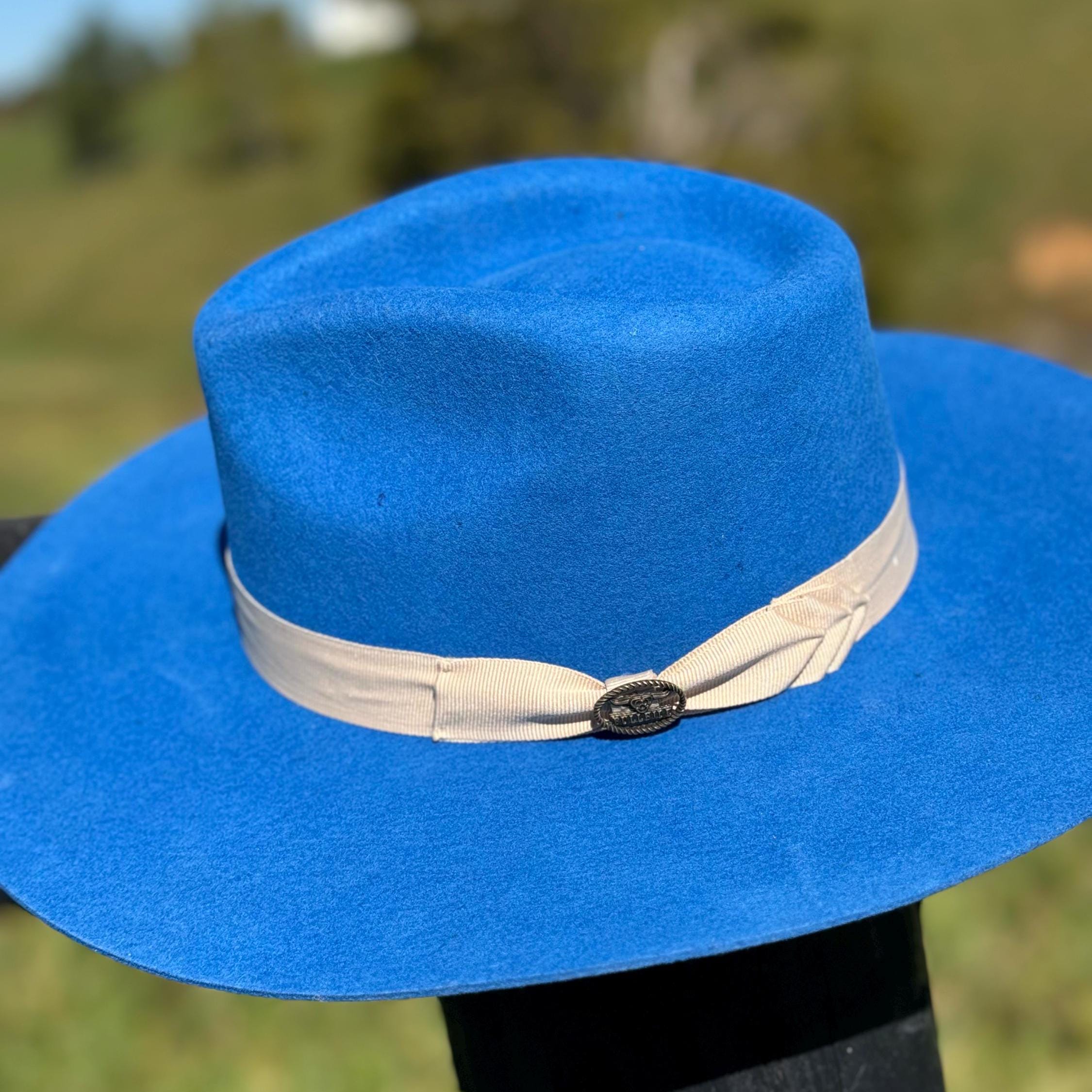 Western Fedora Style shaped Brim Felt Hat in Royal Blue Cowgirl Hat Hat Blank