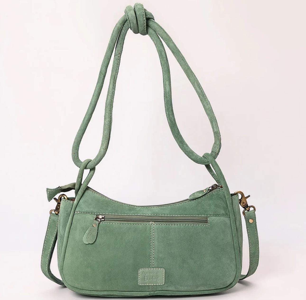 Moss Green Suede Boot Stitch Western Style Clutch Purse Gifts For Her