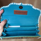 Turquoise and Tooled Leather Western Style Wallet with Wristlet Cowhide Wallet Gifts for Her Christmas Gift