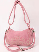 Pink Suede Boot Stitch Western Style Clutch Purse Gifts For Her