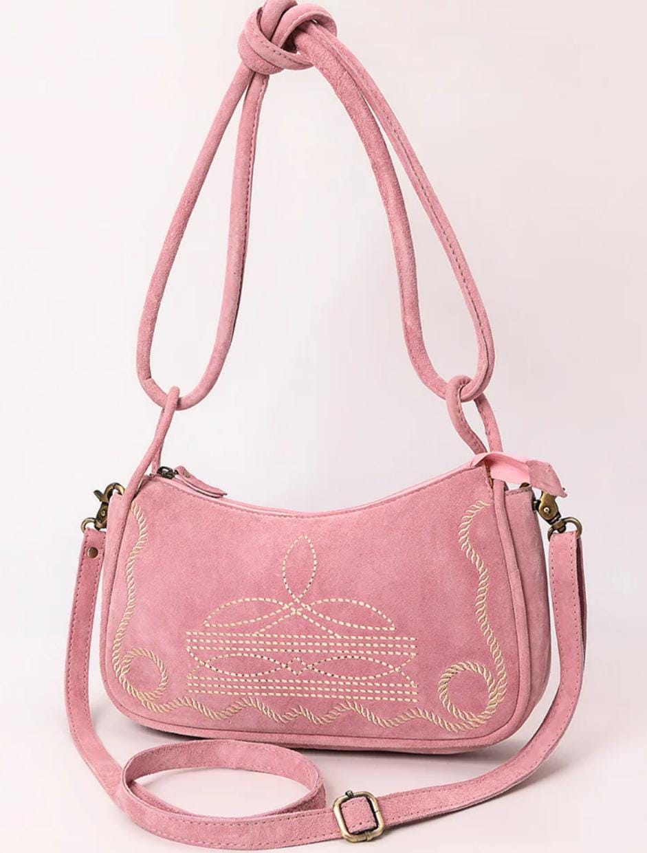 Pink Suede Boot Stitch Western Style Clutch Purse Gifts For Her