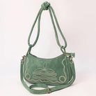 Moss Green Suede Boot Stitch Western Style Clutch Purse Gifts For Her