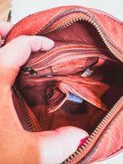 Soft Leather Trendy Round Canteen Purse, Studded Crossbody Purse, Shoulder Bag, Western Style, Personalized with Name Initials or Farm Brand