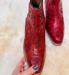 Gorgeous Hand Tooled Leather Bootie Ankle Boots in Red, Boots, Ankle Boot, Bootie, Slip On Shoe Cowgirl Boots Size 6 7 8 9 10 11