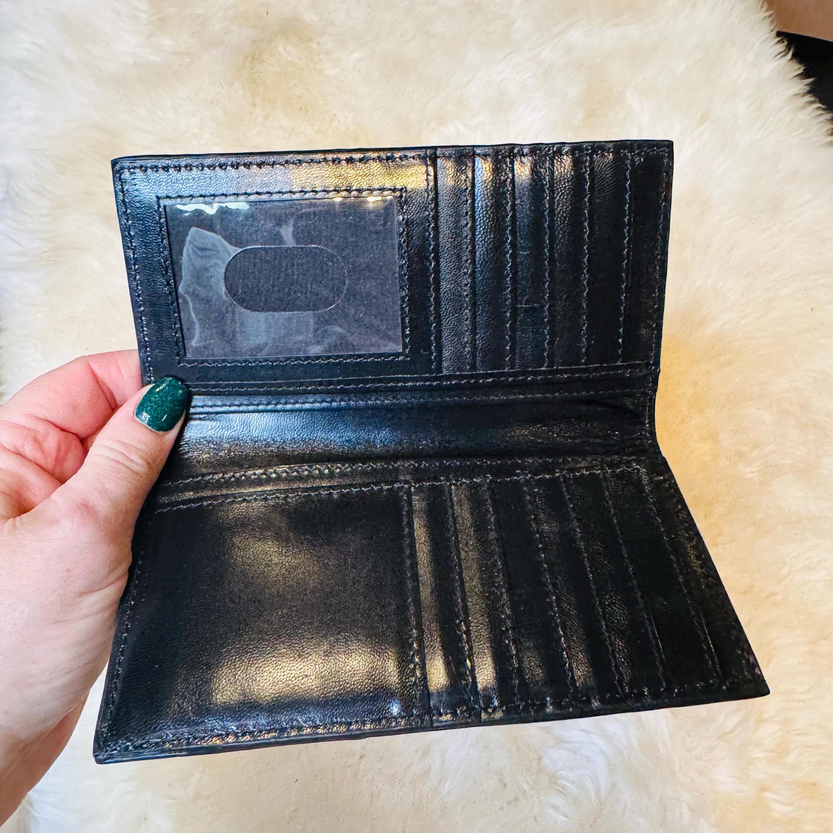 Tooled Leather & Cowhide Men's Women's Checkbook Style Wallet, Customizable with your Farm Brand, Logo Initials Western Wallet Gifts for Men