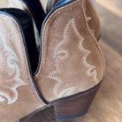 Genuine Suede Leather Bootie Ankle Boots in Tan Beige with Boot stitch Flame Design, Boots, Ankle Boot, Bootie, Slip On Shoe Cowgirl Boots