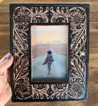 Black Tooled Leather Photo Frame Western Cowgirl Cowboy Wedding, Christmas, Graduation Gift Bridal Shower New Baby Mothers Fathers Day Gift