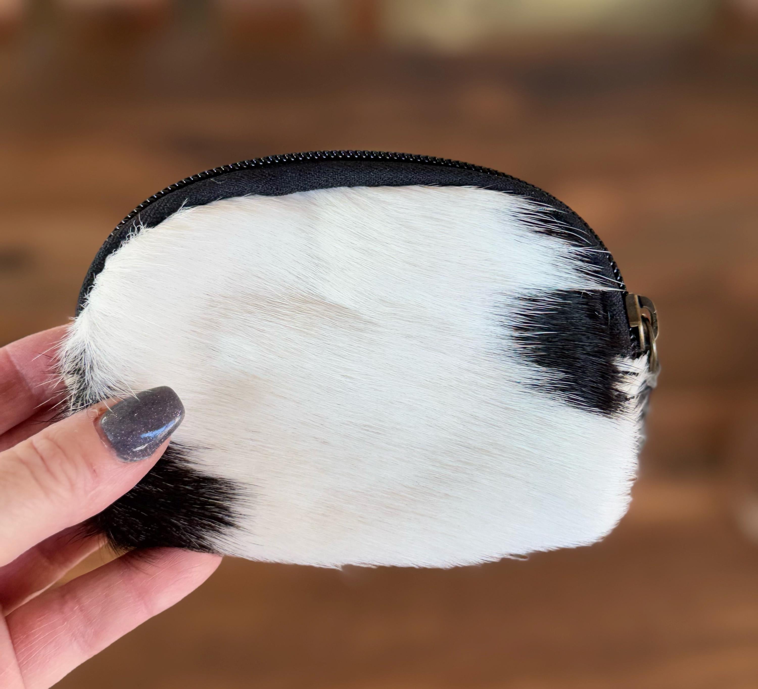 Customizable Black & White Cowhide Change Wallet Coin Purse Small Purse Western Wallet Personalized Gift Gift for Her Cowgirl Lipstick Purse