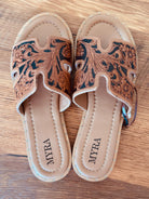 Tooled Leather, Brown Floral, Slide sandals, Western sandals, Western Slides, Summer Shoes, Western Accessories, Cowgirl Sandal, Flats