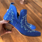 Genuine Suede Leather Bootie Ankle Boots in Royal Blue with Boot stitch Flame Design, Boots, Ankle Boot, Bootie, Slip On Shoe Cowgirl Boots