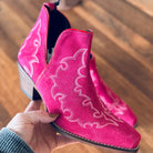 Genuine Suede Leather Bootie Ankle Boots in Hot Pink with Boot stitch Flame Design, Boots, Ankle Boot, Bootie, Slip On Shoe Cowgirl Boots