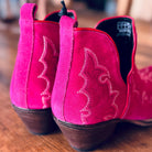 Genuine Suede Leather Bootie Ankle Boots in Hot Pink with Boot stitch Flame Design, Boots, Ankle Boot, Bootie, Slip On Shoe Cowgirl Boots