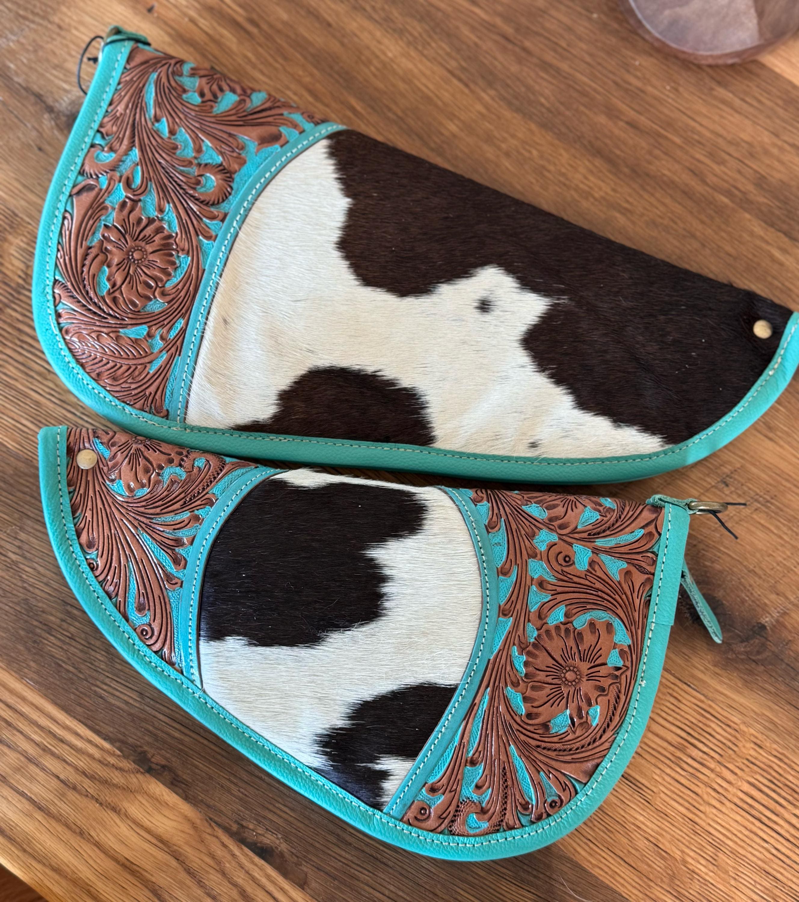 Custom Branded Cowhide Western Gun Pistol Case 11 inch or 15 inch Farm Brand Cow Brand Initials Personalized Gift Mens Ladies Gift Hunter