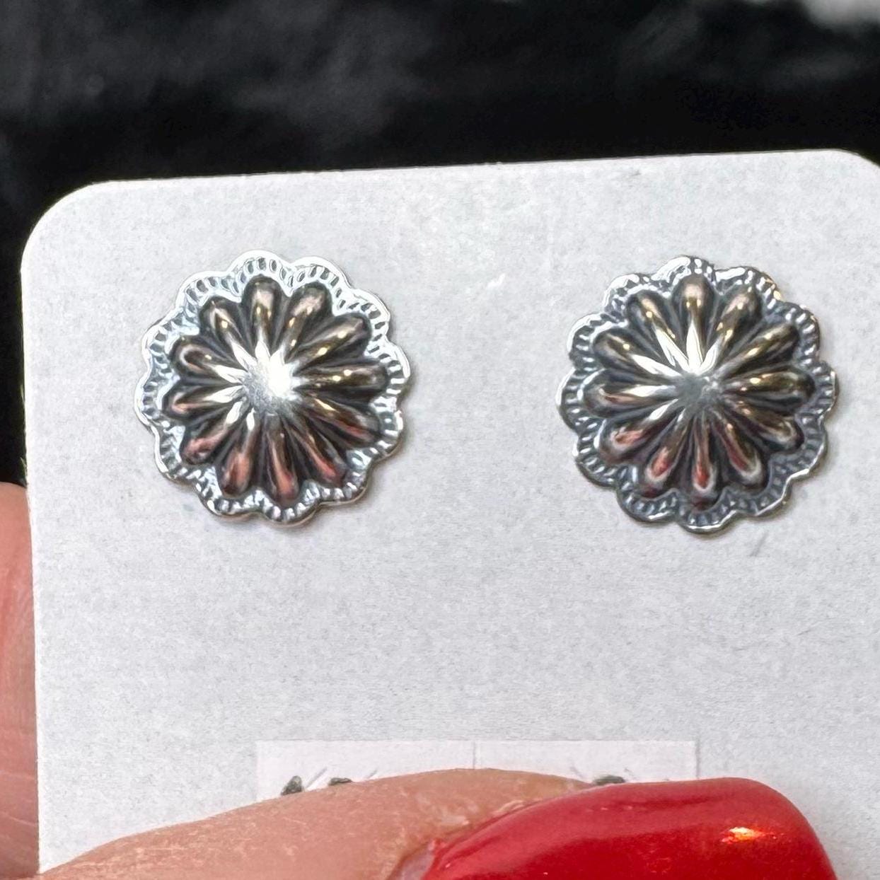 Sterling Silver Concho Stud Earrings